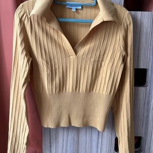 & Other Stories Ribbed V-Neck Top in Mustard Yellow